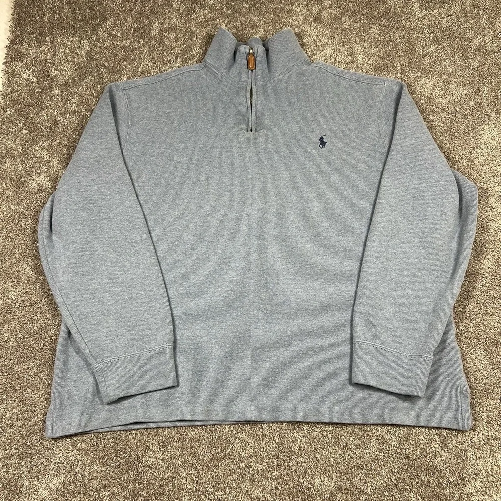 Vintage Polo Ralph Lauren Estate Rib Sweater Men's XL Light Blue 1/4 Zip Cotton